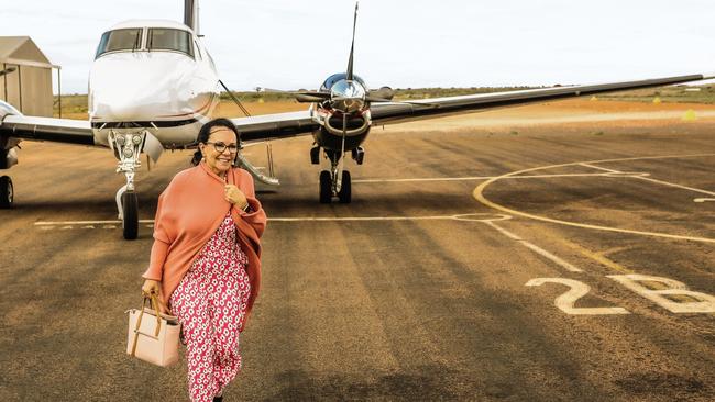 Linda Burney lands on country in the APY lands after a chartered flight. Picture: Julian Kingma