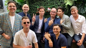 Sunrise EP Michael Pell and his boyfriend, Daniel Burgess-Wise, with fellow Sunrise staff, including co-host David Koch. Instagram.