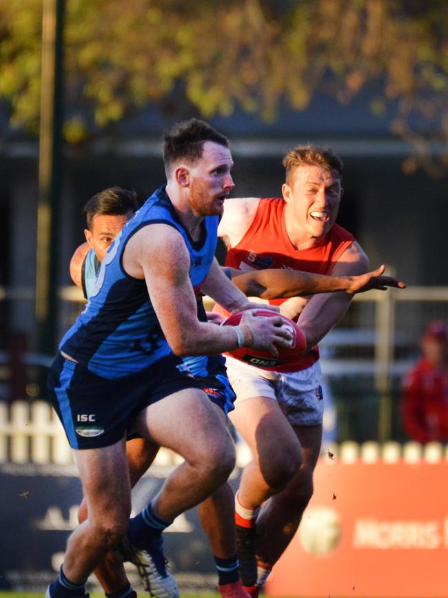  Sturt's Aidan Riley in action against North Adelaide. Picture: AAP/Brenton Edwards