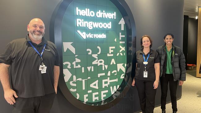 VicRoads customer service team members Adam Nelsen, Shahnaz Davarkhah and Nilanka De Silva at their new hub in Ringwood. Picture: Kiel Egging.