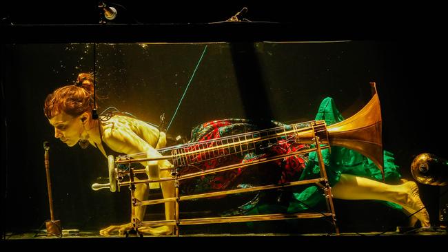 Nanna Bech with her hydraulophone performing in Between Music’s Aquasonic show for Sydney Festival. Picture: Glenn Campbell