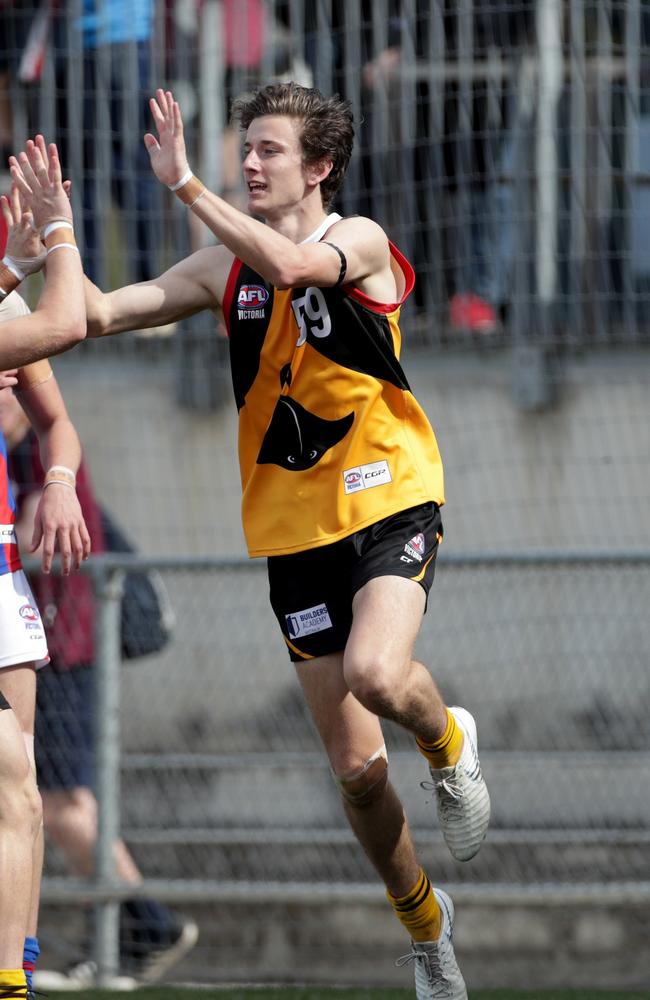 Sam Sturt celebrates a goal during the TAC Cup grand final.