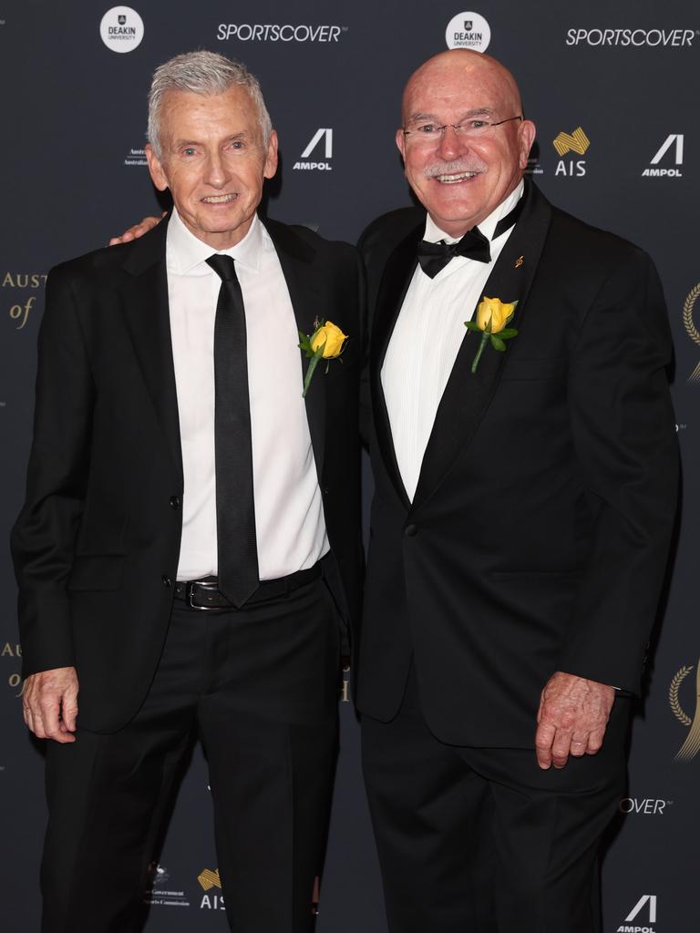 Bruce McAvaney and Robert de Castella. Picture: Brendan Beckett