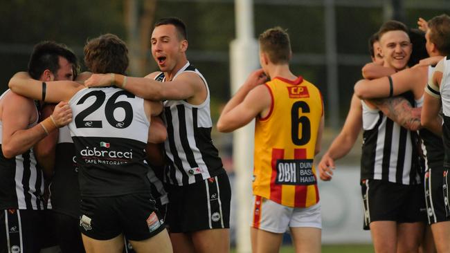 North Haven players celebrate winning the 2017 division four grand final. The club’s scoreboard was vandalised last week. Picture: Morgan Sette