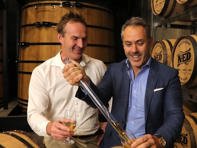 14/05/2019: Australian whisky company Top Shelf International, CEO Drew Fairchild and Chairman Adem Karafili, have started putting out whiskey under the Ned brand. It is backed by several rich listers and wealthy families, who have invested $20m in a new facility in Melbourne.  Stuart McEvoy/The Australian.