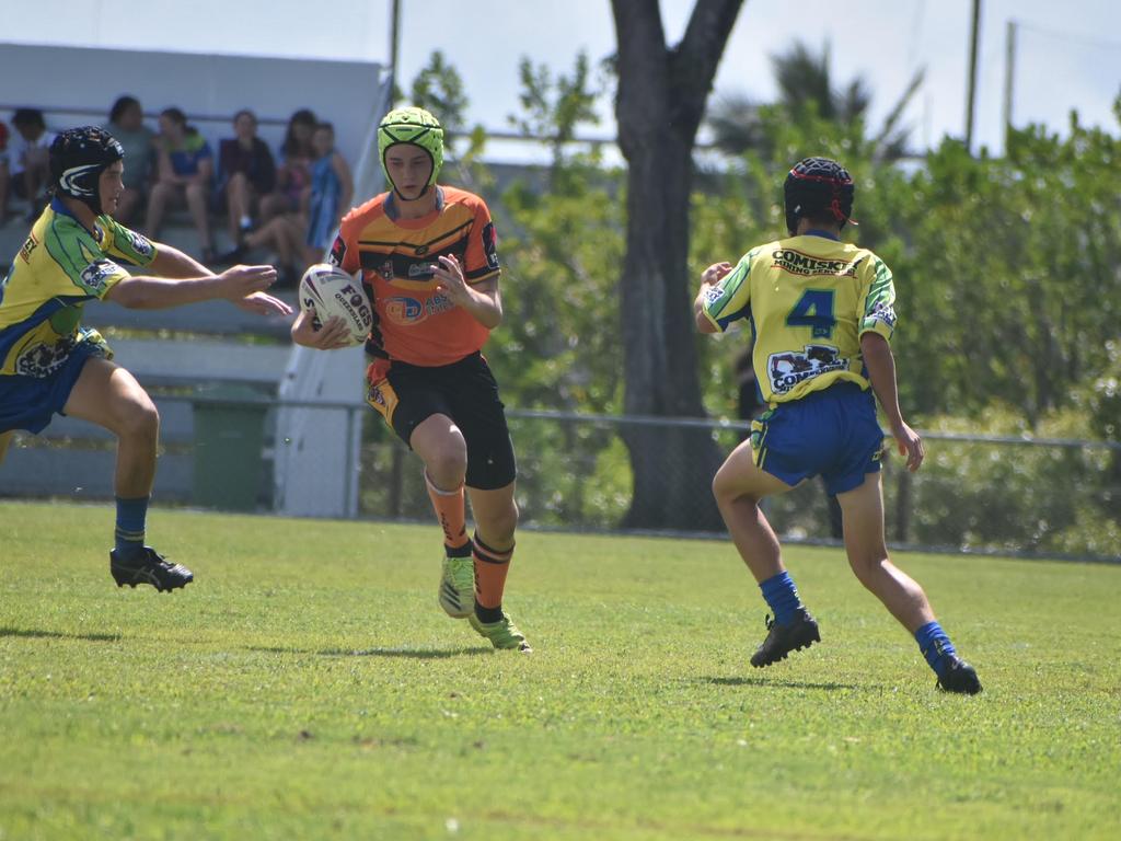 Lachlan Starr in the Wests Tigers and Wanderers under-14s rugby league final in Mackay, August 28, 2021. Picture: Matthew Forrest