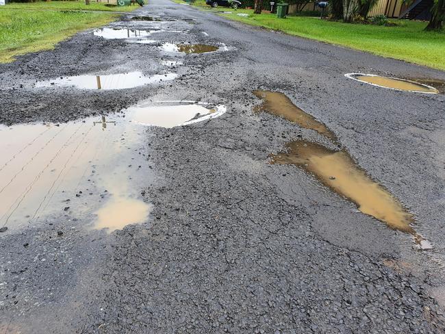 Some of the potholes in Bright Street, East Lismore.