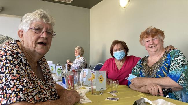 Doris Wilcox, Jenny Doherty and Phyllis Small enjoyed the Melbourne Cup Day 2021 luncheon at the Narromine United Services Memorial Club. Picture: Ryan Young