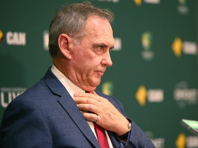 ADELAIDE, AUSTRALIA - NOVEMBER 20: Interim Chairman of Selectors Trevor Hohns speaks to the media during a Cricket Australia press conference at Adelaide Oval on November 20, 2016 in Adelaide, Australia. (Photo by Morne de Klerk/Getty Images)