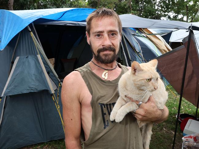 Zane McGill was the first to begin sleeping rough in the park. Picture: Liam Kidston