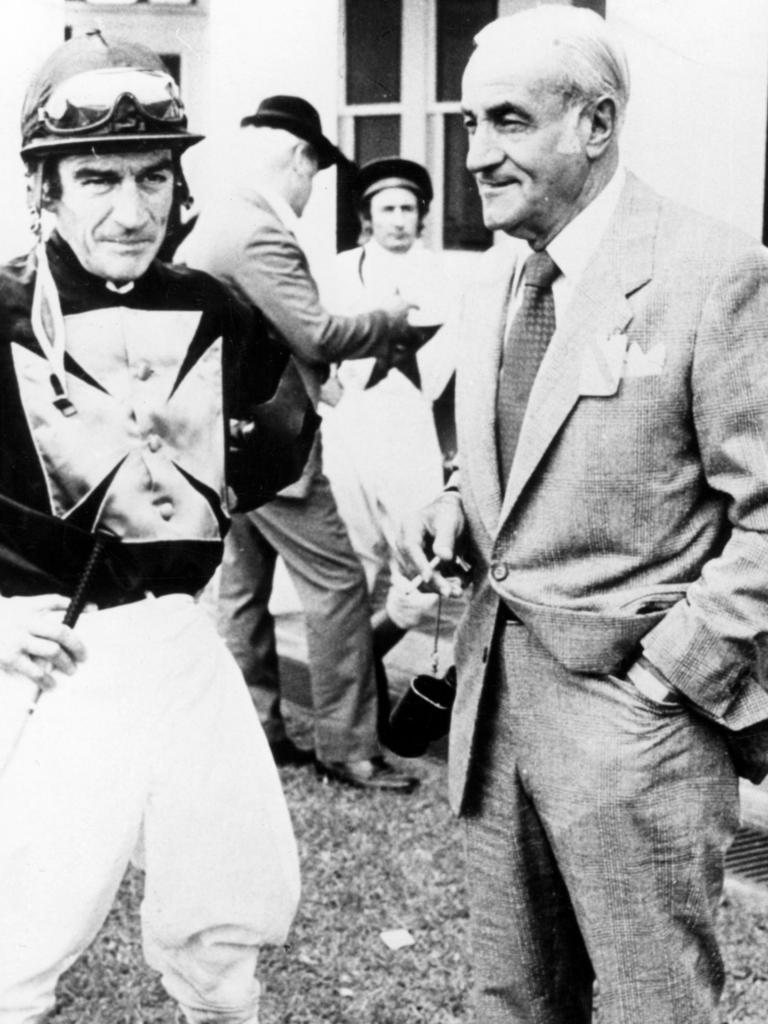 Perce Galea and jockey Jack Thompson in 1978.