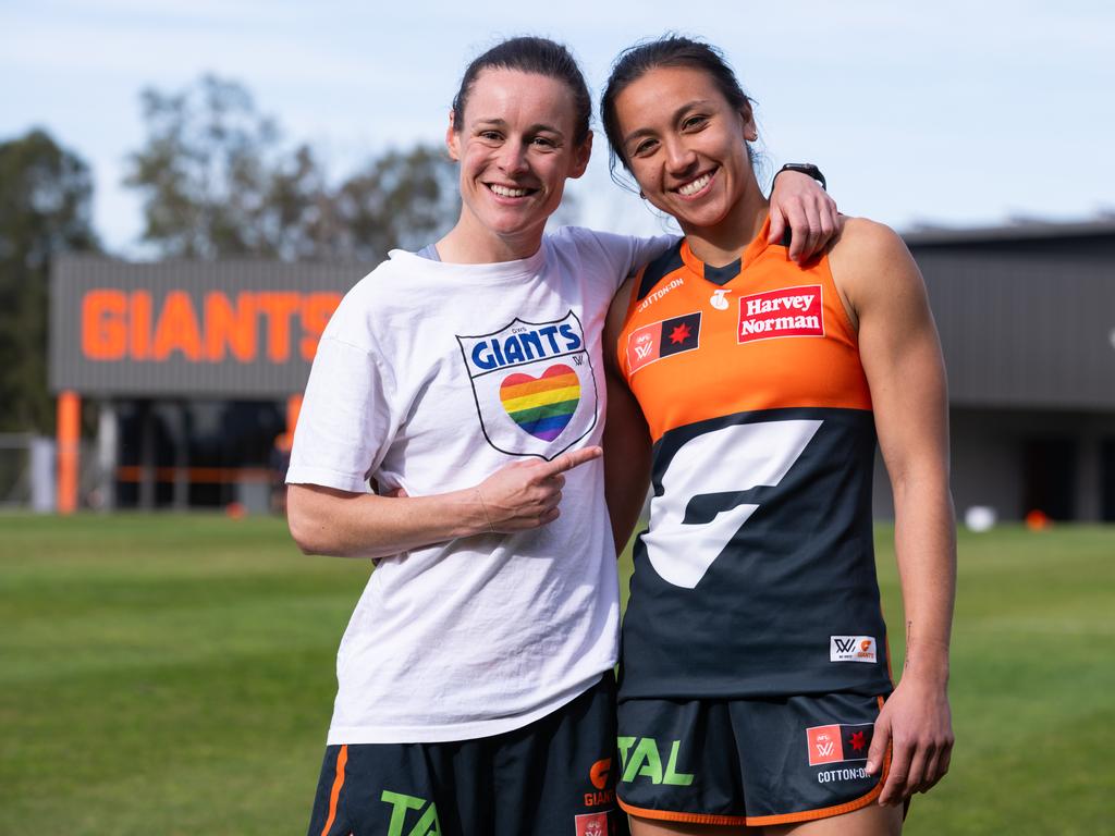 Alicia Eva and Rebecca Beeson on Tuesday. Picture: By Ryan Jones/GWS GIANTS.