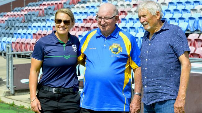 NRL game development manager Renae Kunst, Souths stalwart Doug Knight and Souths first aid volunteer Kevin Bathe. Photo: Callum Dick