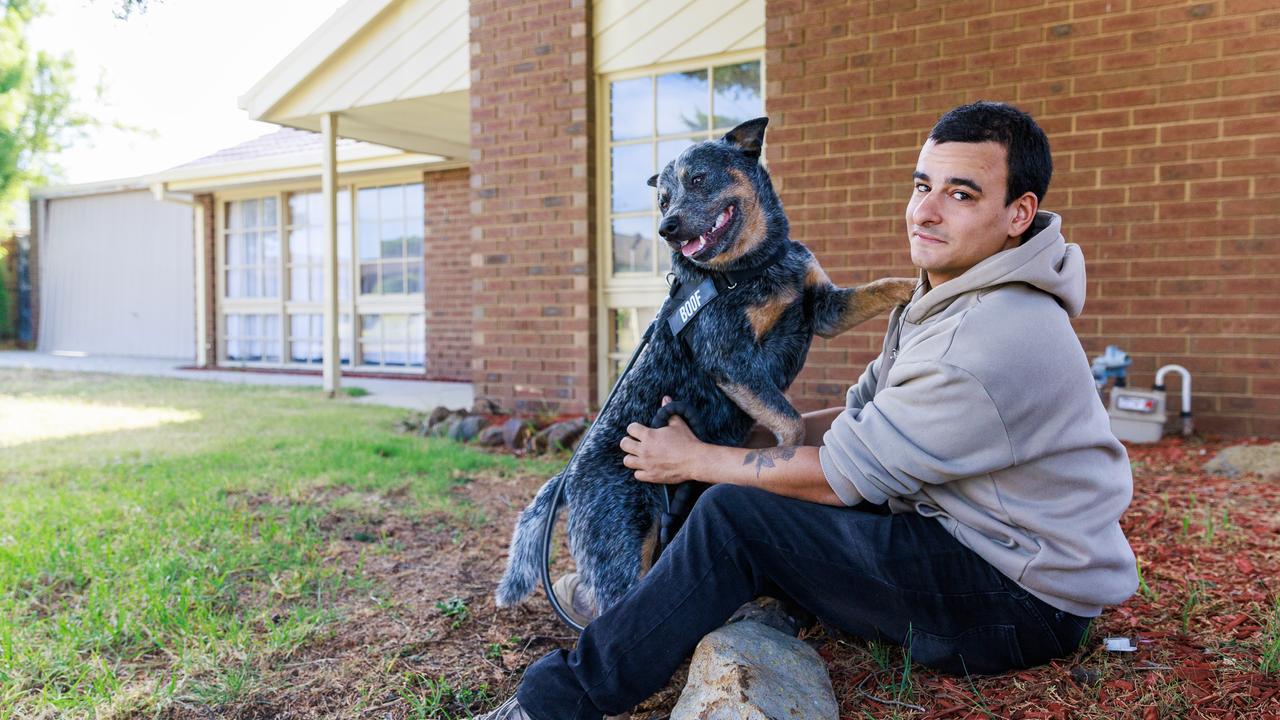 Matthew, pictured with his dog Boof bought his first home in Craigieburn recently by tapping tap into the Victorian Homebuyer Fund as well as a stamp duty waiver to make his home dream a reality. Aaron Francis / Herald Sun