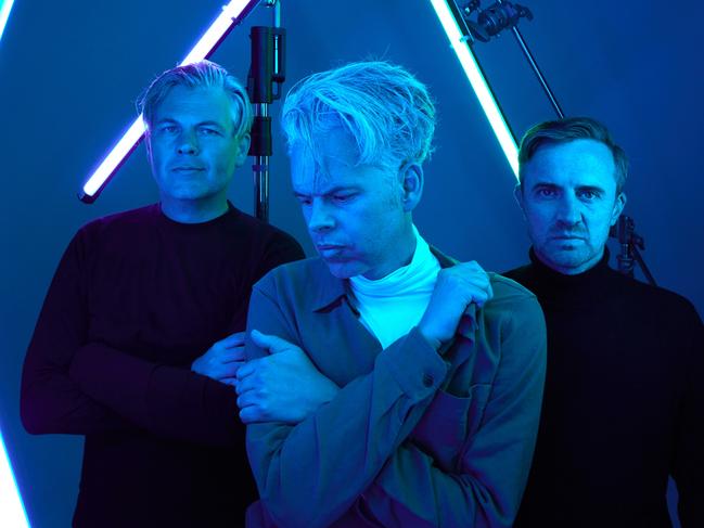 Australian electronic music trio Pnau, whose sixth album 'Hyperbolic' was released in 2024. L-R: Sam Littlemore, Nick Littlemore, Peter Mayes. Picture: Cybele Malinowski