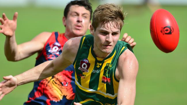 AFL action in Noosa between Noosa and Maroochydore. Noosa's Daniel Stevens and Ben Kethro.