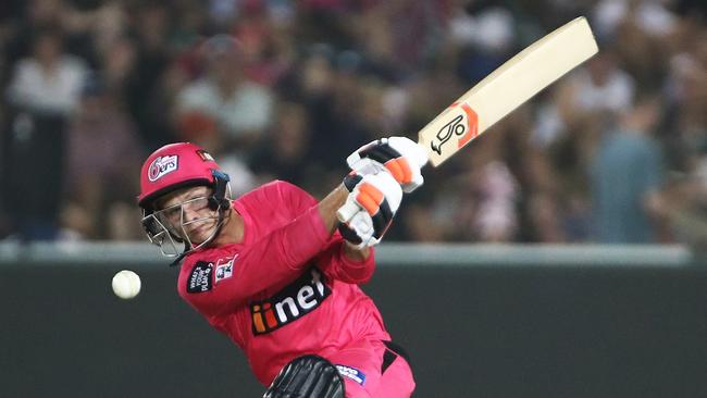 Josh Philippe of the Sixers hits a shot during the Big Bash League (BBL) cricket match between the Sydney Sixers and Adelaide Strikers at Coffs International Stadium in Coffs Harbour, Sunday, January 5, 2020. (AAP Image/Jason O'Brien) NO ARCHIVING, EDITORIAL USE ONLY, IMAGES TO BE USED FOR NEWS REPORTING PURPOSES ONLY, NO COMMERCIAL USE WHATSOEVER, NO USE IN BOOKS WITHOUT PRIOR WRITTEN CONSENT FROM AAP