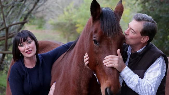 David and Lisa Oldfield have three horses at their northern beaches property, along with chickens dogs and a snake. Photo: Adam Ward