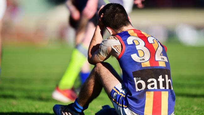 A dejected Nicholas Penta following Old Ignatians’ grand final loss to Glenunga last year. Picture: AAP/Mark Brake