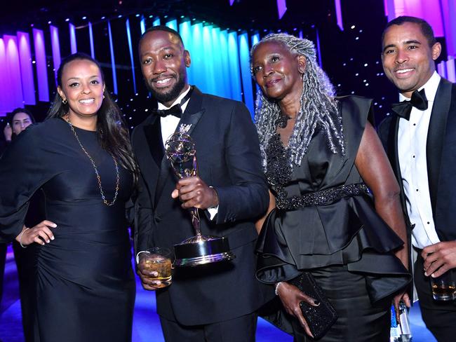 Emmy winner Lamorne Morris with his mother at the Governors Gala. Picture: AFP