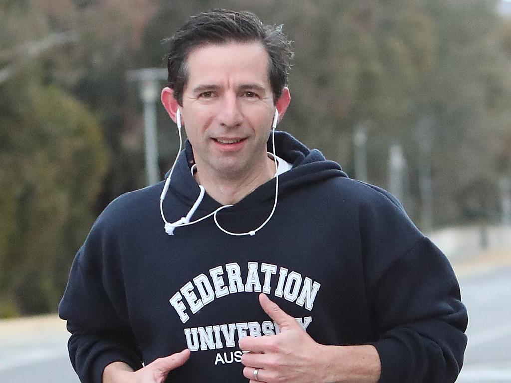Simon Birmingham arriving at Parliament House in Canberra. Picture Kym Smith