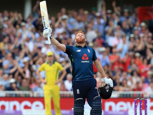 Jonny Bairstow salutes after his ton.