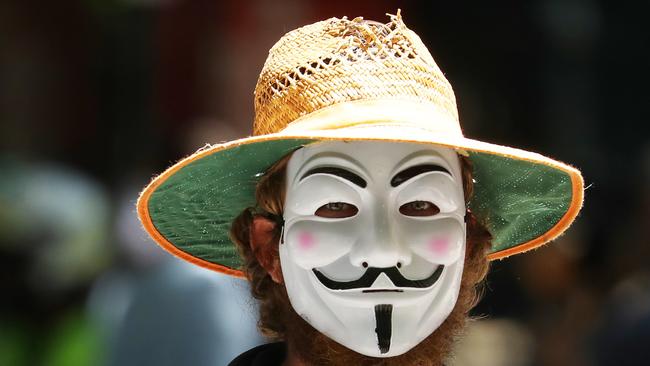 The Freedom Rally in the Brisbane CBD on Saturday. Picture: Annette Dew