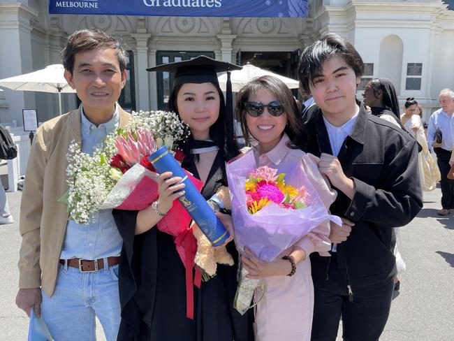 Anh Le Huynh graduated with a Bachelor of Commerce at the 2024 University of Melbourne graduations. Picture: Himangi Singh