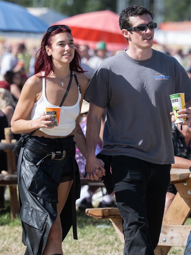 Dua Lipa and Callum Turner during day four of Glastonbury Festival 2024 in June. Picture: Samir Hussein/WireImage