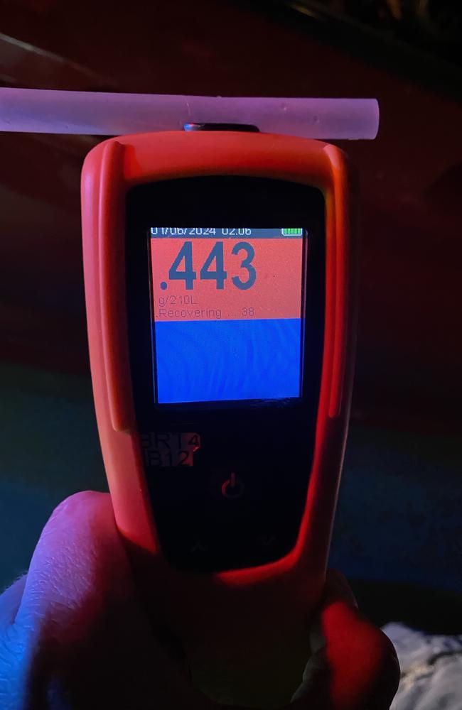 The man blew a blood alcohol reading of 0.443. Picture: Supplied