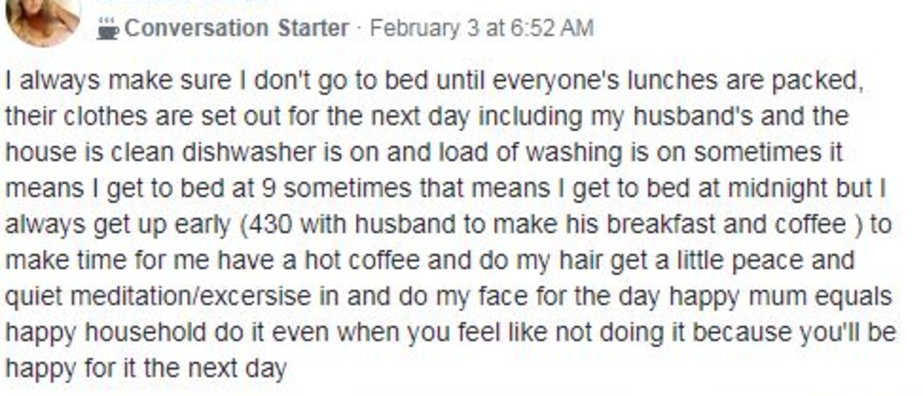 The Brisbane mum shared her night and morning routine on Facebook. Picture: Facebook/Mums Who Cook, Clean and Organise
