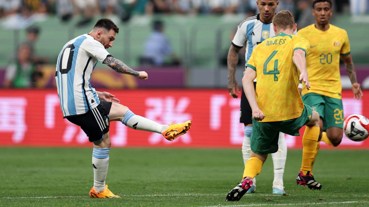 Lionel Messi scored the fastest goal of his career against the Socceroos. (Photo by Lintao Zhang/Getty Images)