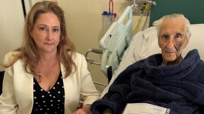 Independent MP Rebekha Sharkie with Cyril Tooze, 86, in hospital in Victor Harbor, South Australia.