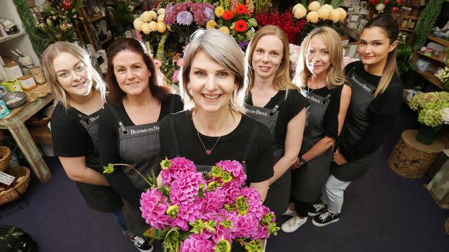 Number 5: Blooms on Brice, Mooroolbark owner Kerri Grassby, centre, with staff Rachael, Fiona, Meaghan, Colleen and Courtney. Picture: Norm Oorloff