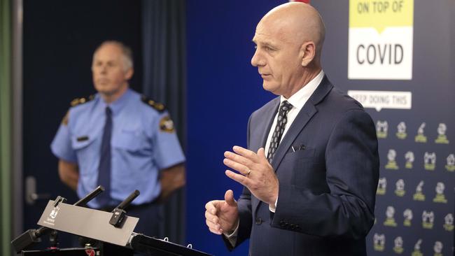 Premier Peter Gutwein and Deputy Commissioner Scott Tilyard during the coronavirus government update at Hobart. Picture Chris Kidd