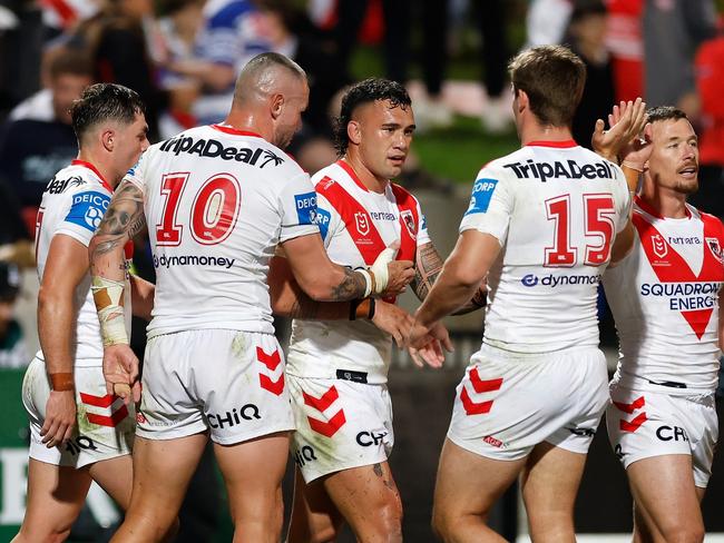 Jaydn Su’A was forced off the field after scoring a try, after picking up an ankle injury. Picture: Getty Images