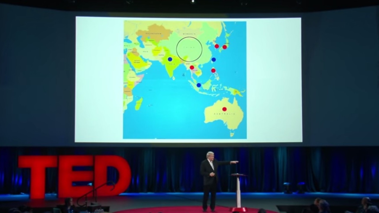 Kevin Rudd giving a TED Talk in 2015.