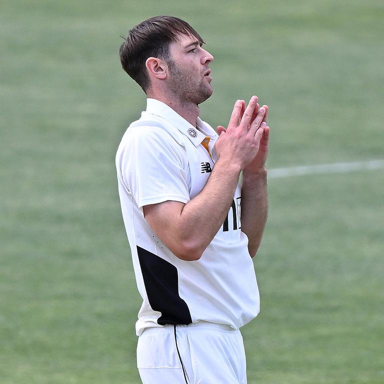 Western Australia seamer Brody Couch claimed a hat-trick as Tasmania crumbled to lose by an innings and 45 runs in Hobart on Monday. Picture: Steve Bell / Getty Images