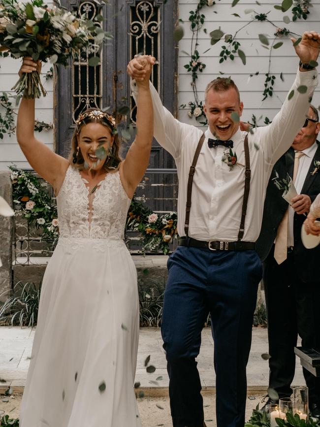 Blake and Bec Eagle went ahead via live-streaming their wedding. Picture: August Rain Collective