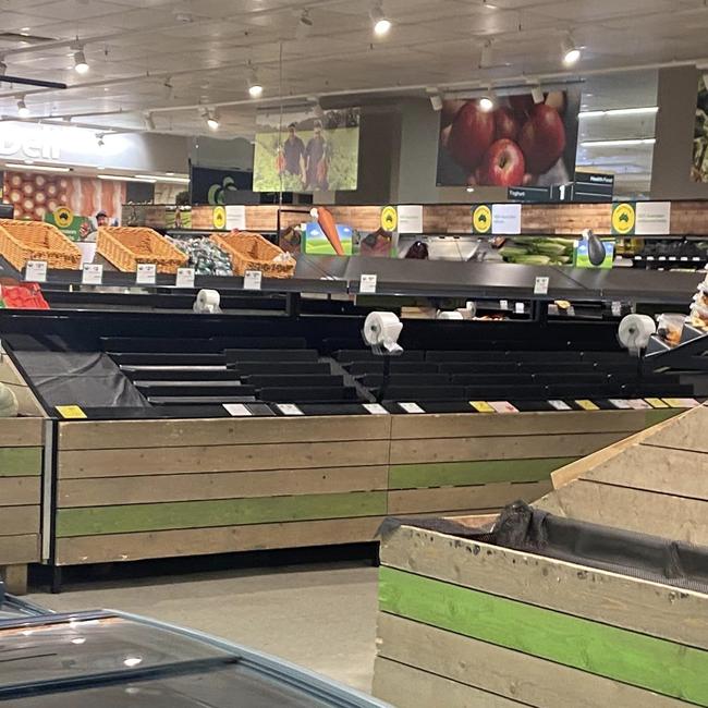 Empty Woolworths shelves at Mount Isa Woolworths on Monday March 13. Picture: Kayla-May Nielsen