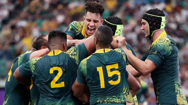 The Wallabies’ reaction shows what this one meant. Photo: Dan Mullan/Getty Images