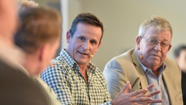 Todd Rohl (centre) of Toowoomba Chamber of Commerce on the panel at the Future Toowoomba lunch at Wellcamp Airport, Friday, December 3, 2021. Picture: Kevin Farmer