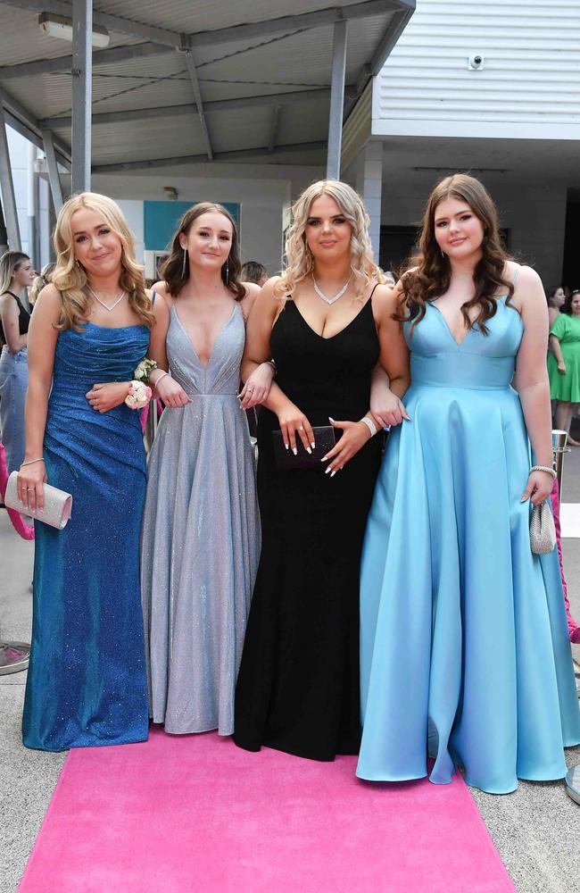 Kayla Malcom, Skye Balstruais, Caitlyn Johnson and Mia Dilanson at Meridan State College formal. Picture: Patrick Woods.