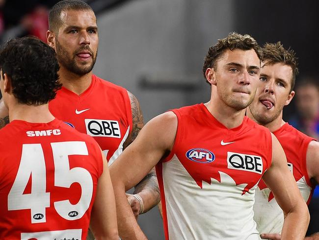 PERTH, AUSTRALIA - MAY 22: Will Hayward of the Swans looks dejected after a loss during the 2021 AFL Round 10 match between the Fremantle Dockers and the Sydney Swans at Optus Stadium on May 22, 2021 in Perth, Australia. (Photo by Daniel Carson/AFL Photos via Getty Images)