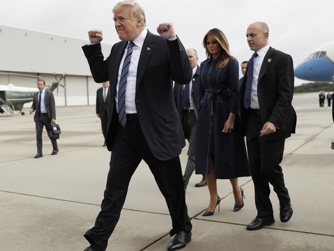 President Donald Trump and first lady Melania Trump arrive at John Murtha Johnstown-Cambria County Airport on September 11.