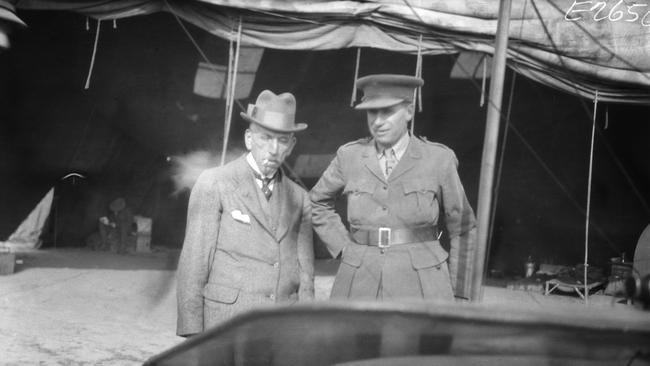 Hughes, left, in 1918 with Keith Murdoch, his secret conduit to British PM David Lloyd George. E02650