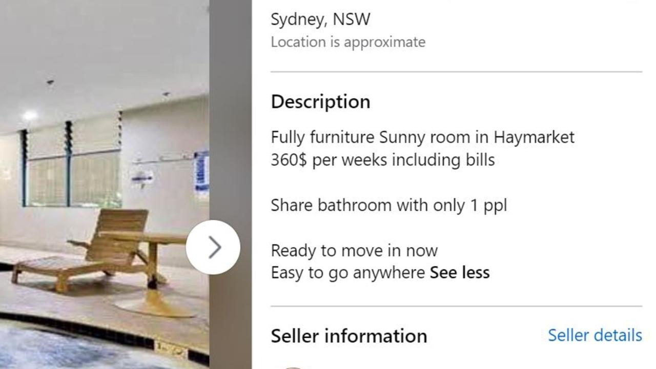 The bedroom for rent was listed on Facebook Marketplace. Picture: Facebook