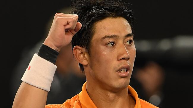 Kei Nishikori took advantage of his opponent’s meltdown. (AAP Image/Julian Smith) 