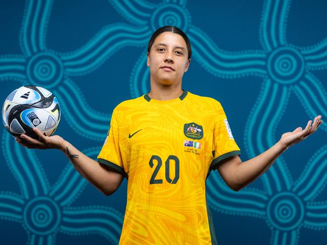 Sam Kerr is a global superstar of football at a home World Cup. Picture: Chris Hyde – FIFA/FIFA via Getty Images