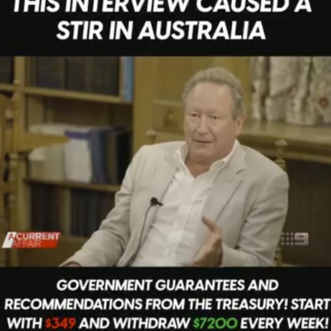 Andrew “Twiggy” Forrest has been the victim of five new scam ads published on Meta’s platforms every single day. Picture: Supplied